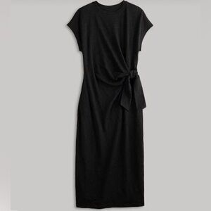 Effortlessly chic Tie Waist minimalist versatile simple black Knit Dress NWT 2X